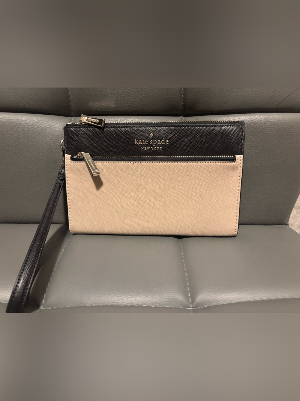 kate spade Two-Tone Black and Beige Saffiano Wristlet